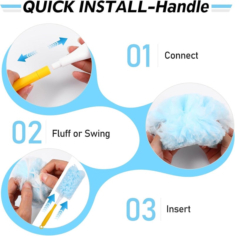 AojSup 52 PCS Disposable Duster Refills, Heavy Duty Duster Refills Kit with 2 Handles - 360 Degree Electrostatic Cleaning System for Furniture Blinds Electronics - Image 4